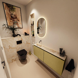 MONDIAZ TURE-DLUX Meuble toilette - 120cm - Oro - EDEN - vasque Frappe - position gauche - sans trou de robinet
