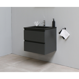 Basic Bella Meuble salle de bains avec lavabo acrylique Noir 60x55x46cm 1 trou de robinet Anthracite mat