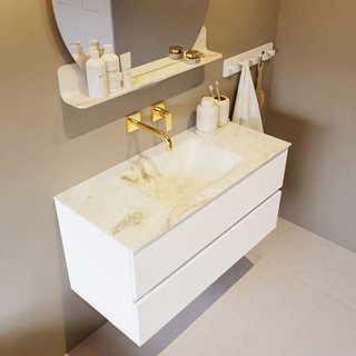 Mondiaz VICA-DLUX ensemble de meuble de salle de bain - 100cm - meuble sous lavabo talc - 2 tiroirs - lavabo encastré cloud milieu - sans trous de robinet - version haute de 60cm - frape