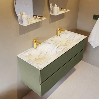 Mondiaz VICA-DLUX ensemble de meuble de salle de bain - 120cm - meuble sous-vasque armée - 4 tiroirs - lavabo encastré nuage double - 2 trous de robinet - version haute de 60cm - glace