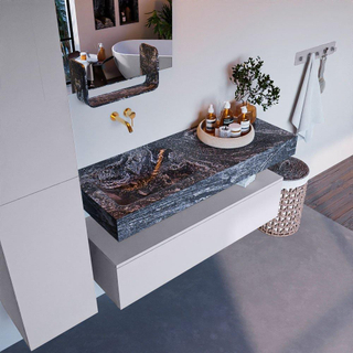 Mondiaz ALAN-DLUX Ensemble de meuble - 120cm - meuble Cale mat - 1 tiroir - Lavabo Cloud Lava suspendu - vasque Gauche - 0 trous de robinet