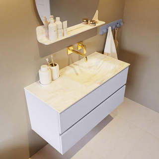 Mondiaz VICA-DLUX Ensemble de meuble de salle de bain - 100cm - meuble sous-vasque cale - 2 tiroirs - lavabo encastré cloud droite - sans trous de robinet - version haute de 60cm - ostra