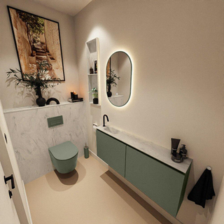 MONDIAZ TURE-DLUX Meuble toilette - 120cm - Army - EDEN - vasque Opalo - position gauche - 1 trou de robinet