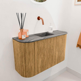 Mondiaz JOYA-DLUX 73.2cm toiletmeubel - ronding links en rechts kleur Oak - Wastafel FAYE positie Midden Zonder kraangat kleur Sombra.
