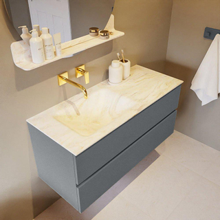 Mondiaz VICA-DLUX ensemble de meuble de salle de bain - 110cm - meuble sous-vasque plata - 2 tiroirs - lavabo encastré cloud gauche - sans trous de robinet - miroir modèle spot - version XL 60cm de haut - ostra