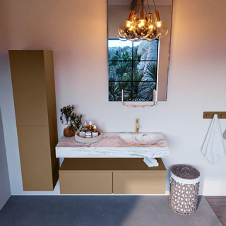 Mondiaz ALAN-DLUX Ensemble de meuble - 120cm - meuble Oro mat - 2 tiroirs - Lavabo Cloud Glace suspendu - vasque Droite - 1 trou de robinet