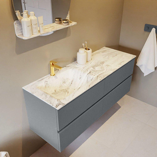 Mondiaz VICA-DLUX ensemble de meuble de salle de bain - 130cm - meuble sous-vasque plata - 4 tiroirs - lavabo encastré cloud gauche - 1 trou de robinet - version haute de 60cm - glace