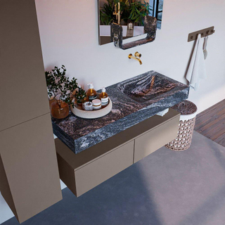 Mondiaz ALAN-DLUX Ensemble de meuble - 120cm - meuble Smoke mat - 2 tiroirs - Lavabo Cloud Lava suspendu - vasque Droite - 0 trous de robinet