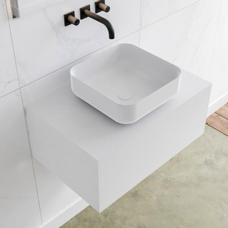 Mondiaz Lagom Meuble salle de bains 70x30.9x45cm Solid Surface Talc 1 tiroir avec lavabo BINX vasque à poser Centre sans trous de robinet