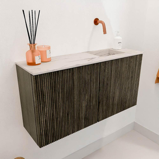 Mondiaz JOYA-DLUX 80cm toiletmeubel - kleur Shadow - Wastafel FAYE positie Rechts Zonder kraangat kleur Nata.