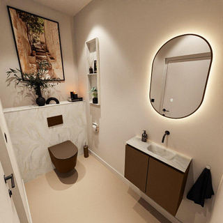MONDIAZ TURE-DLUX Meuble toilette - 60cm - Rust - EDEN - vasque Ostra - position droite - sans trou de robinet