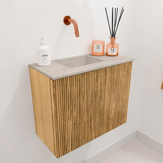 Mondiaz JOYA-DLUX 50cm toiletmeubel - kleur Oak - Wastafel FAYE positie Links Zonder kraangat kleur Opalo.