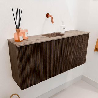 Mondiaz JOYA-DLUX 90cm meuble de toilette - couleur Walnut - Vasque FAYE position Milieu Sans trou de robinet couleur Arena