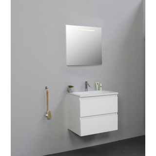 Basic Bella Meuble salle de bains avec lavabo acrylique Blanc 60x55x46cm 1 trou de robinet avec miroir et éclairage Blanc brillant