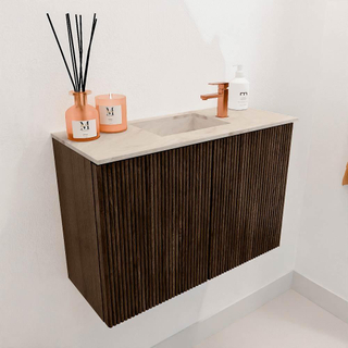 Mondiaz JOYA-DLUX 60cm toiletmeubel - kleur Walnut - Wastafel FAYE positie Midden 1 kraangat kleur Frappe.
