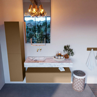 Mondiaz ALAN-DLUX Ensemble de meuble - 120cm - meuble Oro mat - 1 tiroir - Lavabo Cloud Glace suspendu - vasque Gauche - 0 trous de robinet