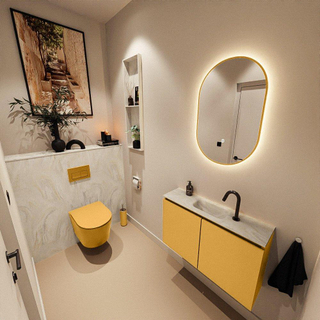 MONDIAZ TURE-DLUX Meuble toilette - 80cm - Ocher - EDEN - vasque Ostra - position centrale - 1 trou de robinet