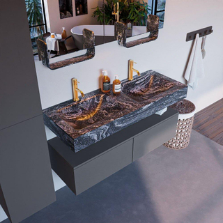 Mondiaz ALAN-DLUX Ensemble de meuble - 120cm - meuble Plata mat - 2 tiroirs - Lavabo Cloud Lava suspendu - vasque Gauche et droite - 2 trous de robinet