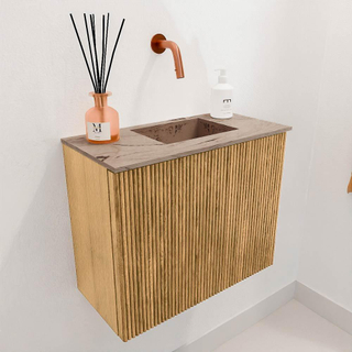 Mondiaz JOYA-DLUX 50cm meuble de toilette - couleur Chêne - Vasque FAYE position Droite Sans trou de robinet couleur Arena.