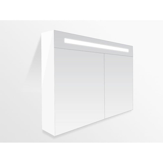 Saniclass Double Face Spiegelkast - 100x70x15cm - verlichting - geintegreerd - 2 links- rechtsdraaiende spiegeldeur - MDF - hoogglans wit