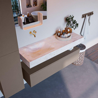 Mondiaz ALAN-DLUX Ensemble de meuble - 130cm - meuble Smoke mat - 1 tiroir - Lavabo Cloud Ostra suspendu - vasque gauche - 0 trous de robinet