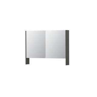 INK SPK3 Spiegelkast - 100x14x74cm - 2 deuren - dubbelzijdige Spiegel - open planchet - schakelaar en stopcontact - MDF lak Mat beton groen