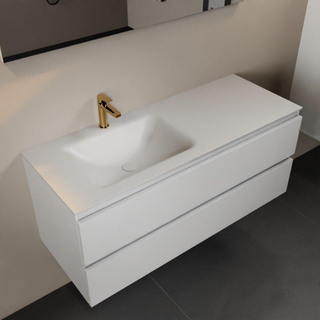 Mondiaz Aivy badmeubelset - 120x45x50cm - 1 kraangat - 1 wasbak talc Solid surface - Links - 2 lades - Zonder spiegel - MDF Talc