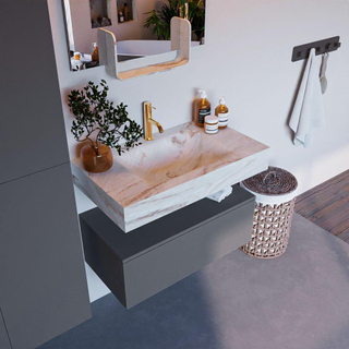 Mondiaz ALAN-DLUX Ensemble de meuble - 80cm - meuble Plata mat - 1 tiroir - Lavabo Cloud Frappe suspendu - vasque Centre - 1 trou de robinet