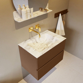 Mondiaz VICA-DLUX Ensemble de meuble de salle de bain - 70cm - meuble sous-vasque reposant - 2 tiroirs - lavabo encastrée cloud milieu - sans trous de robinet - version haute de 60cm - glace