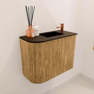 Mondiaz JOYA 51.6cm toiletmeubel - ronding links kleur Oak - Wastafel FAYE positie Rechts 1 kraangat kleur Urban.