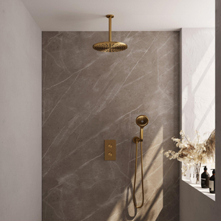 Brauer Gold Carving Ensemble de douche pluie encastré - douche principale 30 cm - 2 fonctions - incluant partie encastrable - douchette ronde 3 positions - PVD - or brossé