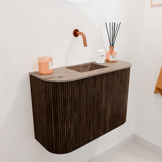 Mondiaz JOYA-DLUX 63.2cm toiletmeubel - ronding links en rechts kleur Walnut - Wastafel FAYE positie Midden Zonder kraangat kleur Arena.