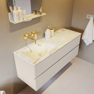 Mondiaz VICA-DLUX Ensemble de meuble de salle de bain - 130cm - meuble sous-vasque lin - 2 tiroirs - lavabo encastré nuage gauche - sans trous de robinet - version haute de 60cm - frape