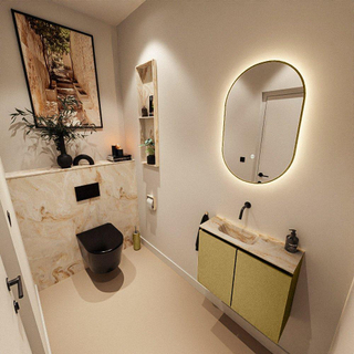 MONDIAZ TURE-DLUX Meuble toilette - 60cm - Oro - EDEN - vasque Frappe - position gauche - sans trou de robinet