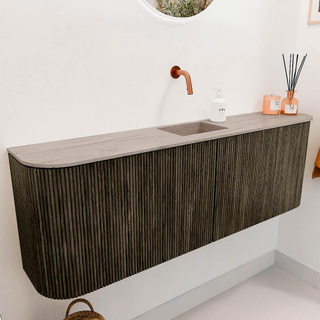 Mondiaz JOYA-DLUX Meuble de salle de bains 123.2cm - arrondis gauche et droite couleur Shadow - Vasque FAYE position Milieu Sans trou de robinet couleur Saba