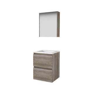 Basic-Line Comfort 46 ensemble de meubles de salle de bain 50x46cm sans poignée 2 tiroirs lavabo acrylique 1 trou de robinetterie armoire de toilette mfc scotch oak