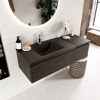 MONDIAZ BUKLA 120cm badmeubel met module 40 kleur Dark Brown met 2 lades. Wastafel CLOUD links 1 kraangat kleur Urban.