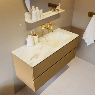 Mondiaz VICA-DLUX ensemble de meuble de salle de bain - 110cm - meuble sous-vasque oro - 2 tiroirs - lavabo encastré cloud droite - sans trous de robinet - version haute de 60cm - frape