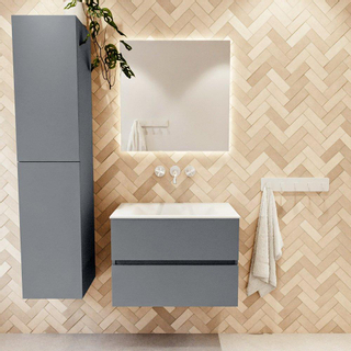 Mondiaz VICA ensemble de meuble de salle de bain - 70cm - meuble sous-vasque plata - 2 tiroirs - lavabo cloud milieu - sans trous de robinet - version haute de 60cm - talc