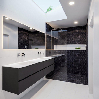 MONDIAZ VICA Ensemble de meuble salle de bain - 200cm - 4 tiroirs - lavabo Cloud double - 0 trou de robinet - solid surface gris foncé