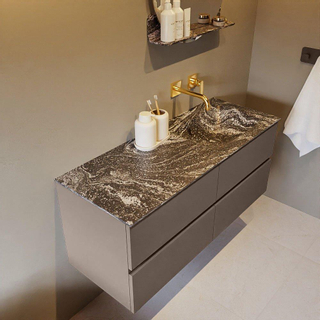 Mondiaz VICA-DLUX ensemble de meuble de salle de bain - 120cm - meuble sous-vasque fumée - 4 tiroirs - lavabo encastré nuage droite - sans trous de robinet - miroir modèle spot - version XL 60cm haut - lave