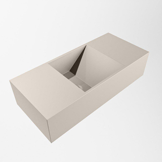 Mondiaz TYNE 50cm lave-mains solid surface couleur Lin. avec trou de robinet. Position lavabo à gauche.