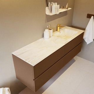 Mondiaz VICA-DLUX Ensemble de meuble de salle de bain - 150cm - meuble sous-vasque repos - 4 tiroirs - lavabo encastrée cloud droite - 1 trou de robinet - version haute de 60cm - ostra