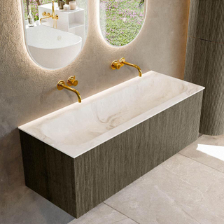 Mondiaz KURVE-DLUX Ensemble de meuble salle de bain - 120x46x40cm - 1 tiroir - lavabo en solid surface - milieu - sans trou de robinet - Shadow