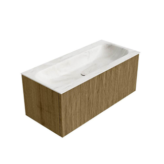 Mondiaz KURVE-DLUX Badkamermeubelset - 100x46x40cm - 1 lade - wastafel solid surface - midden - zonder kraangat - Dusk