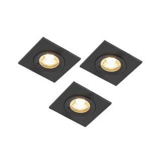 QAZQA Xena Spot encastrable - lot de 3 - 8x8cm - IP44 - Carré - Noir