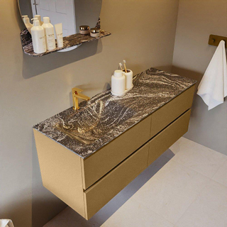 Mondiaz VICA-DLUX ensemble de meuble de salle de bain - 130cm - meuble sous-vasque oro - 4 tiroirs - lavabo encastrée cloud gauche - 1 trou de robinet - version haute de 60cm - lave