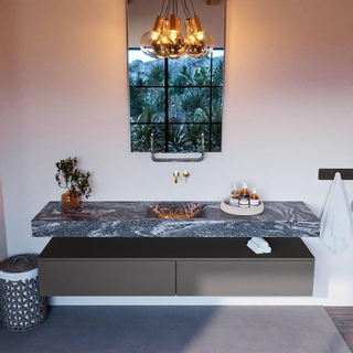 Mondiaz ALAN-DLUX Ensemble de meuble - 200cm - meuble Dark grey mat - 2 tiroirs - Lavabo Cloud Lava suspendu - vasque Centre - 0 trous de robinet