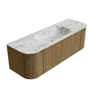 Mondiaz KURVE-DLUX Badkamermeubelset - 140x46x40cm - 1 lade - 2 deuren - wastafel solid surface - midden - 1 kraangat - Dusk