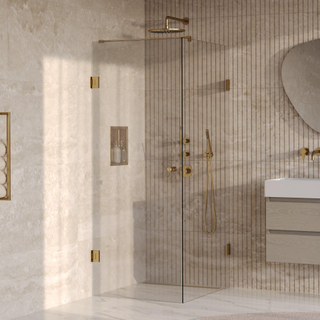 BRAUER Void Carving Cabine de douche - 90x100x200cm - porte battante - revêtement verre - réversible - verre clair - PVD or brossé
